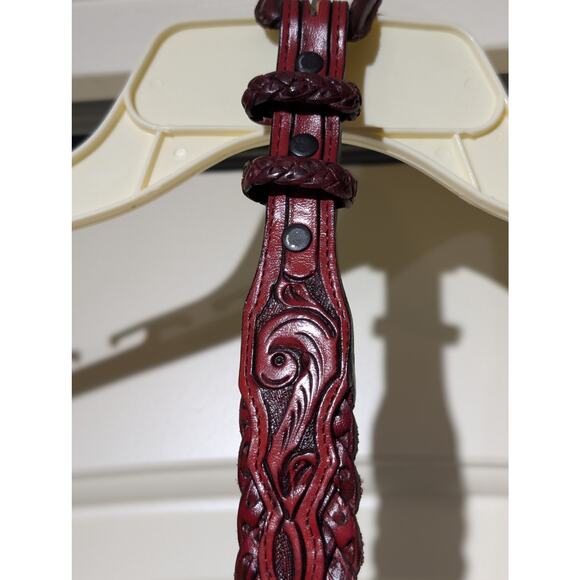 Rare Vtg M & P Hand Crafted in Mexico Hand Tooled Red Leather Braided Belt Sz 30 - Picture 2 of 8
